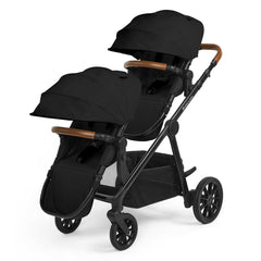 Ickle Bubba VIRGO Double Pram Pushchair Bundle Growing Family - Black - shown with two forward-facing seat units