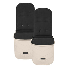 Ickle Bubba VIRGO Twin Travel System - Stone - showing the included footmuffs
