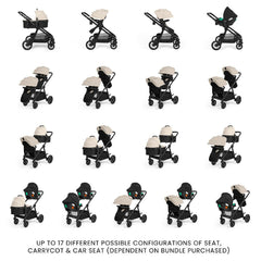 Ickle Bubba VIRGO Growing Family - Travel System - Stone - showing 17 configurations