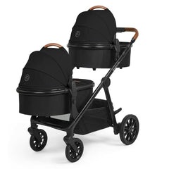 Ickle Bubba VIRGO Twin Pram Pushchair Bundle - Black, shown with two carrycots