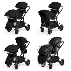 Ickle Bubba VIRGO Twin Pram Pushchair Bundle - Black, showing four of the available configurations