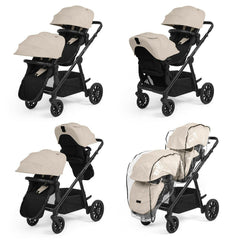 Ickle Bubba VIRGO Twin Pram Pushchair Bundle - Stone, showing four of the available configurations