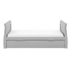 Obaby Stamford Sleigh Cot Bed with Drawer (Warm Grey) - side view, shown here as the junior bed (mattress and bedding not included, available separately)