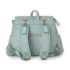 Bizzi Growin Lilli Changing Backpack (Vegan Leather - Mint) - showing the backpack`s adjustable shoulder straps, carry handle and detachable hook-and-loops straps