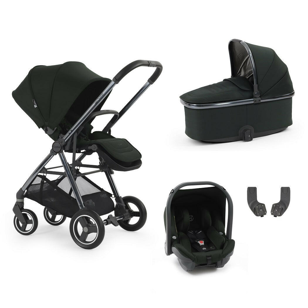 BabyStyle Oyster Gravity+ 4 Piece Travel System - Black Olive - showing the included products