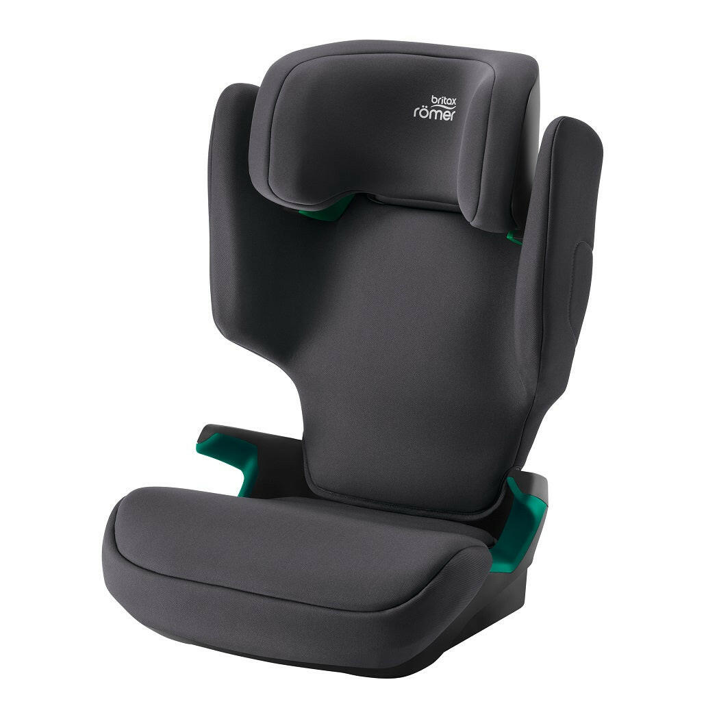 Britax Adventure Plus 2 i-Size Highback Booster Car Seat - Midnight Grey - quarter view, with seat belt guides