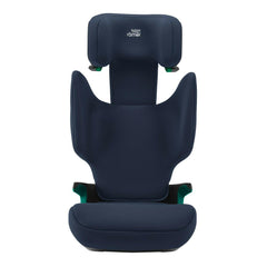 Britax Adventure Plus 2 i-Size Highback Booster Car Seat - Night Blue - front view, with headrest fully raised