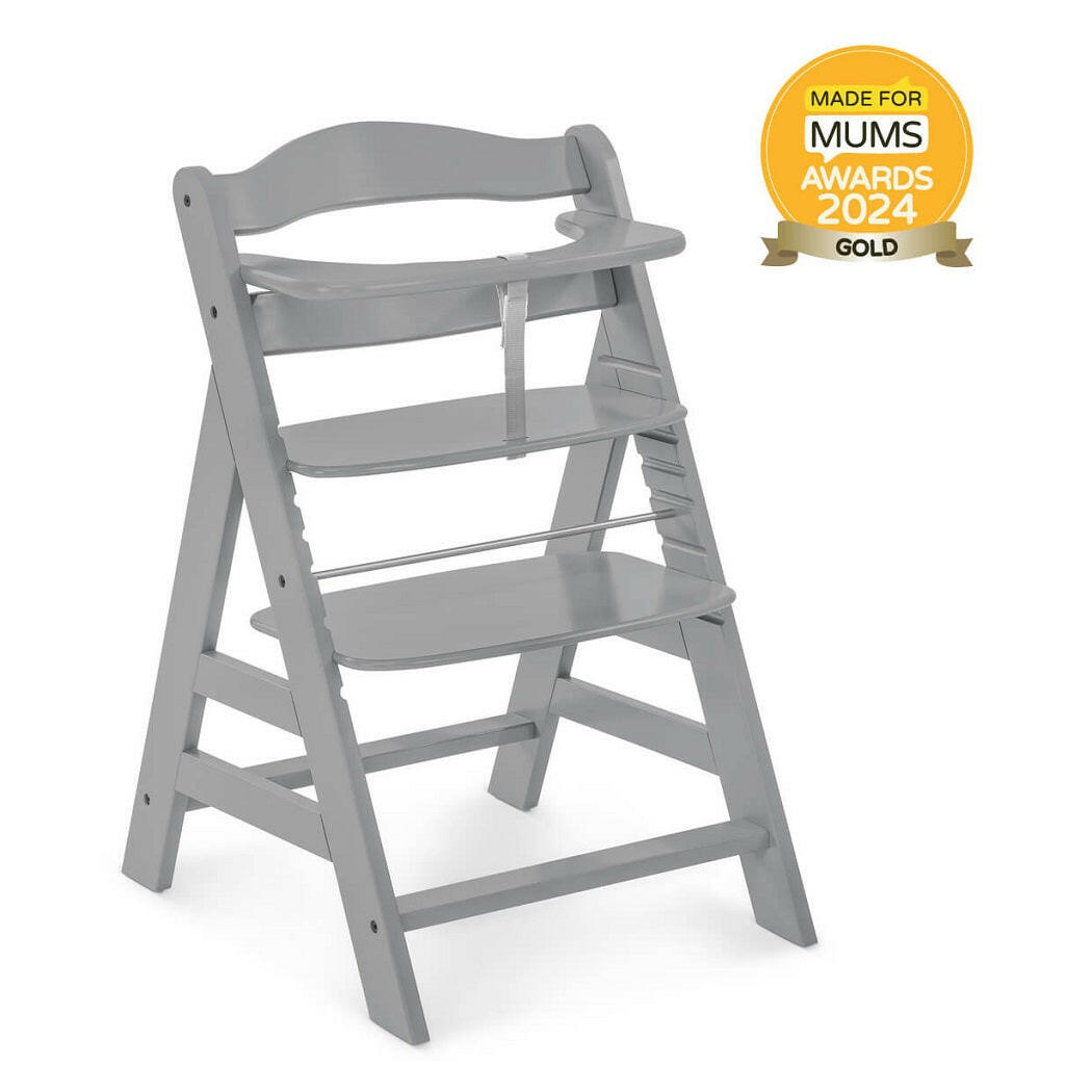 Hauck Alpha+B Wooden Highchair Grey - shown with its 2024 accredited gold award