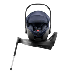 Britax Baby-Safe PRO i-Size Car Seat - Night Blue - side view, fitted to optional ISOFIX base with seat turned towards car door