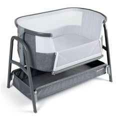 Ickle Bubba Bubba&Me Bedside Crib with Mattress - Space Grey - with panel open