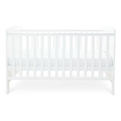 Ickle Bubba Coleby Classic Cot Bed - White - side view, with mattress at middle level
