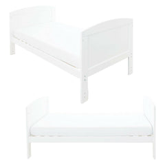 Ickle Bubba Coleby Classic Cot Bed - White - front and side views, junior bed