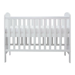 Ickle Bubba Coleby MINI Cot Bed - White - side view, mattress base at highest level