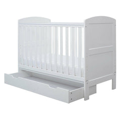 Ickle Bubba Coleby MINI Cot Bed & Under Drawer - White - quarter view (mattress not included, available separately)