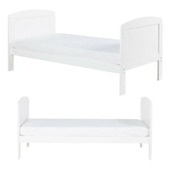 Ickle Bubba Coleby Scandi Classic Cot Bed - White - front and side views, junior bed