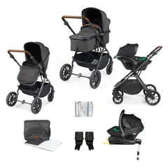 Ickle Bubba Cosmo All-in-One i-Size Travel System with ISOFIX Base - Graphite Grey - showing the included products