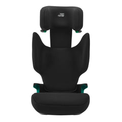 Britax Discovery Plus 2 i-Size Highback Booster Car Seat - Space Black - front view, with headrest fully raised