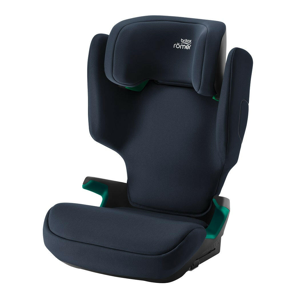 Britax Discovery Plus 2 i-Size Highback Booster Car Seat - Night Blue - quarter view, with seat belt guides