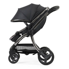 egg3 Stroller - Carbonite - side view, forward-facing with hood fully extended
