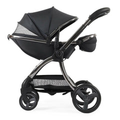 egg3 Stroller - Carbonite - side view, parent-facing and fully reclined