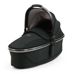 egg3 Luxury Bundle (Black Olive) - showing the carrycot with its hood and apron