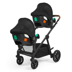 Ickle Bubba VIRGO Twin Travel System - showing the included car seats fixed to the pushchair`s chassis