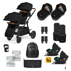Ickle Bubba VIRGO Twin Travel System - Black - showing the items included in this bundle