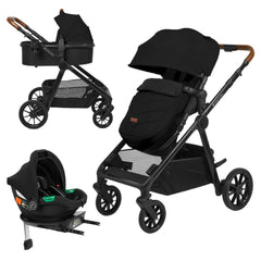Ickle Bubba VIRGO Twin Travel System - Black - showing the pram, pushchair and car seat