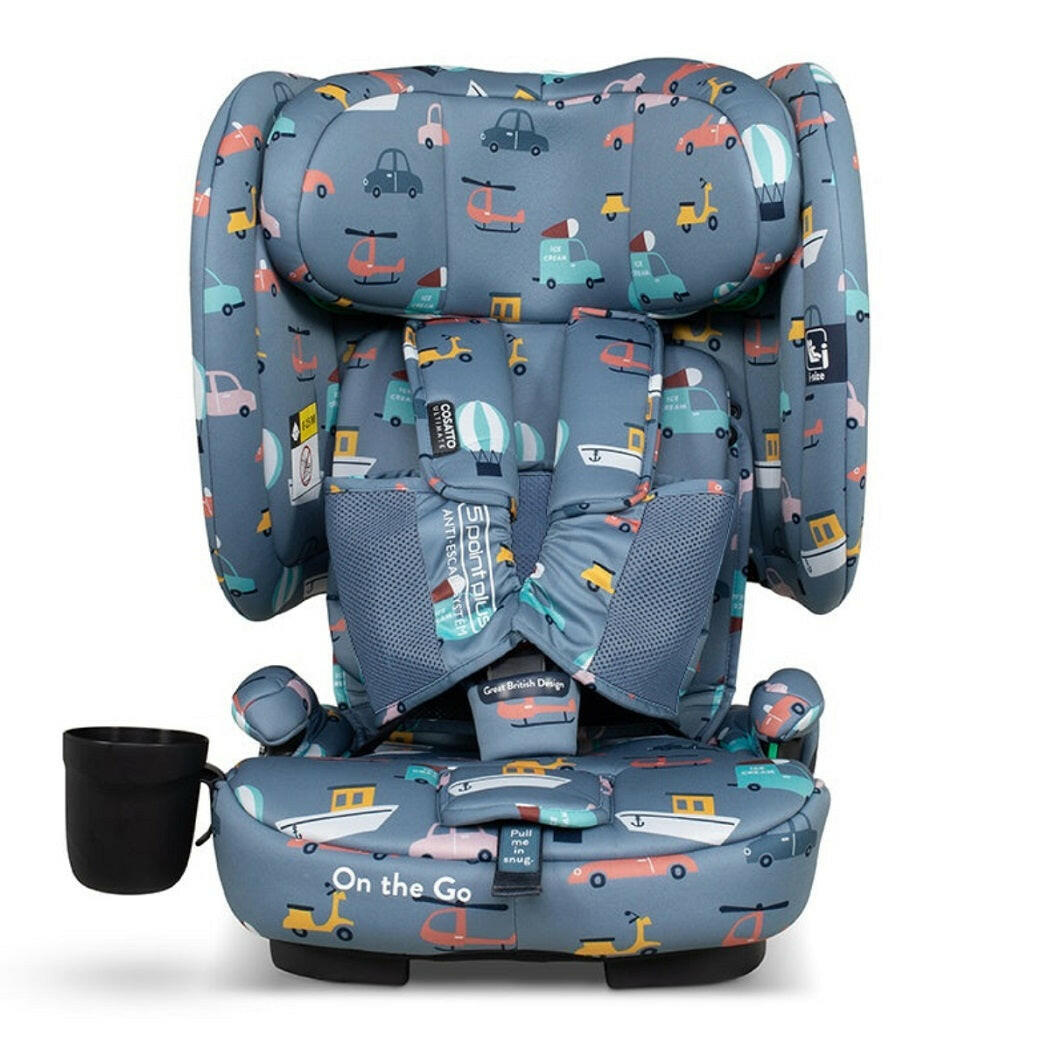Cosatto On The Go i-Size Travel Car Seat - Itchy Feet Sky - front view