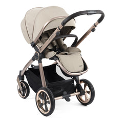 BabyStyle Oyster 3 Champagne LUXURY Bundle (Creme Brulee) - showing the seat unit and chassis together as the pushchair in parent-facing mode