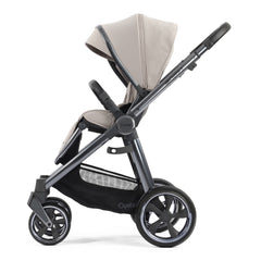 BabyStyle Oyster 3 Gunmetal LUXURY Bundle (Stone) - showing the forward-facing pushchair with its seat upright