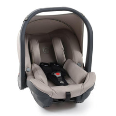 BabyStyle Oyster Capsule i-Size Infant Car Seat - Stone - shown with newborn head and body hugger