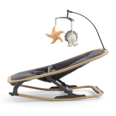 BabyStyle Oyster Rocker (Fossil)  - side view, showing the curved rocking base
