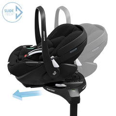 Maxi-Cosi Pebble 360 PRO & FamilyFix 360 PRO ISOFIX Base (Essential Black) - showing the car seat sliding on the base