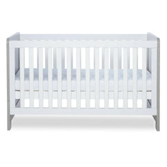 Ickle Bubba Pembrey Cot Bed - Ash Grey & White - side view, with mattress base at middle level
