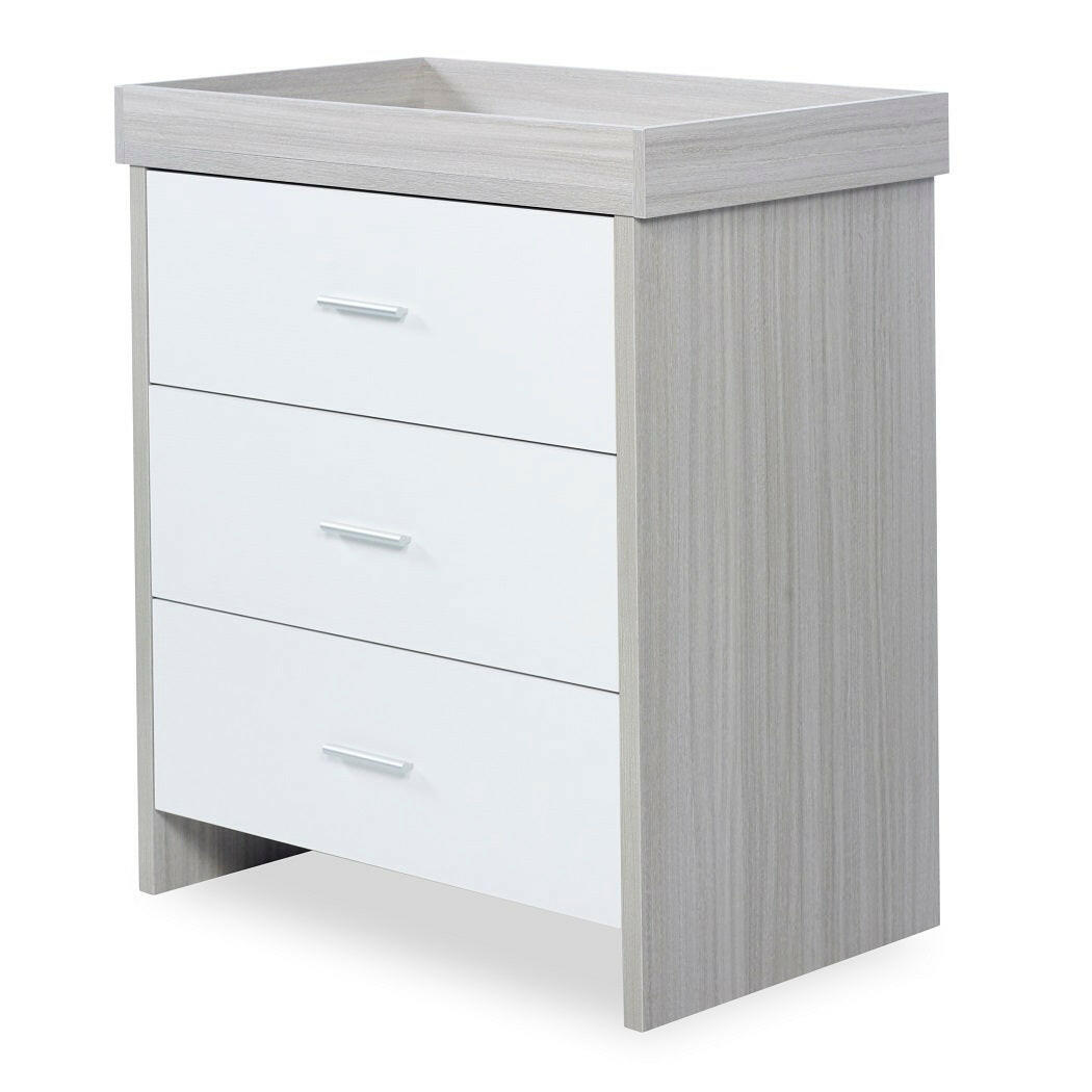Ickle Bubba Pembrey Changing Unit - Ash Grey & White - quarter view, with changing top fitted