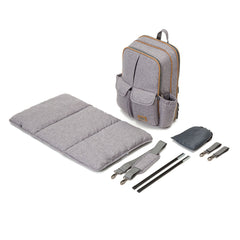 Bizzi Growin Baby Travel Crib Changing Bag - RUCPOD® (Windsor Grey) - showing the bag and its contents