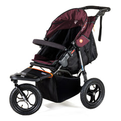 Out n About Nipper v5 Baby Pushchair (Brambleberry Red) - showing the forward-facing pushchair with the hood lowered and seat reclined