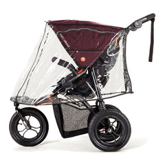 Out n About Nipper v5 Baby Pushchair (Brambleberry Red) - showing the pushchair wearing the included rain cover