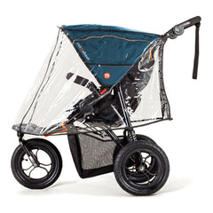 Out n About Nipper v5 Baby Pushchair (Highland Blue) - showing the pushchair wearing the included rain cover