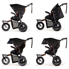 Out n About Nipper v5 Baby Pushchair (Summit Black) - side views of the pushchair showing the hood extended and its sun visors