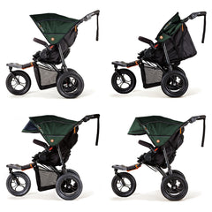 Out n About Nipper v5 Baby Pushchair (Sycamore Green) - side views of the pushchair showing the hood extended and its sun visors
