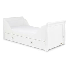 Ickle Bubba Snowdon Classic Cot Bed & Drawer - White - quarter view, toddler bed