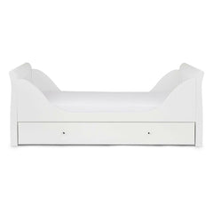 Ickle Bubba Snowdon Classic Cot Bed & Drawer - White - side view, toddler bed