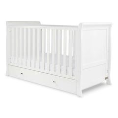 Ickle Bubba Snowdon Classic Cot Bed & Drawer - White - quarter view (mattress not included, available separately)