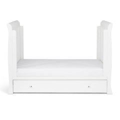 Ickle Bubba Snowdon MINI 4-in-1 Cot Bed & Drawer - White - side view, junior/day bed without side rails