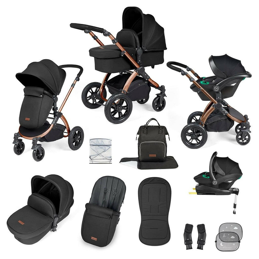 Ickle Bubba Stomp LUXE Travel System with Cirrus i-Size Car Seat & ISOFIX Base - Bronze/Midnight/Black - included items
