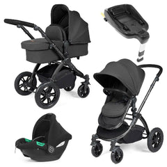 Ickle Bubba Stomp LUXE Travel System with Cirrus i-Size Car Seat & ISOFIX Base - Black/Charcoal/Black