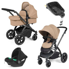 Ickle Bubba Stomp LUXE Travel System with Cirrus i-Size Car Seat & ISOFIX Base - Black/Desert/Black