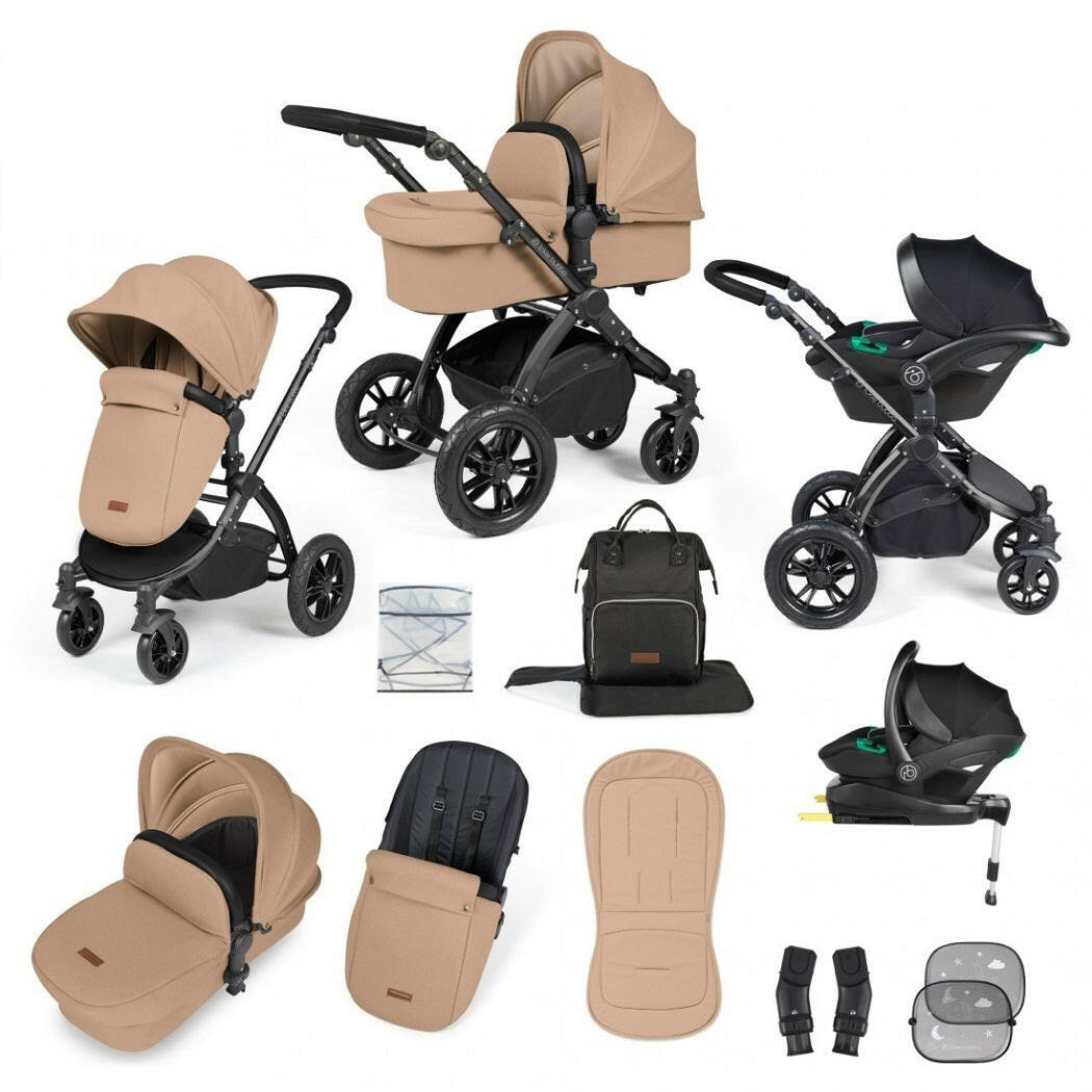 Ickle Bubba Stomp LUXE Travel System with Cirrus Car Seat & Base - Black/Desert/Black - included items
